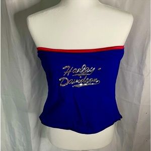 Harley-Davidson Tube Top Sleeveless Tank Top Sequins Big Front Logo Elastic Trim